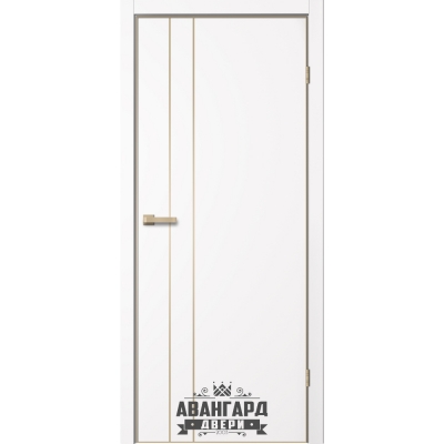 Дверь межкомнатная Тринити 02 ПЭТ Цвет: Арктик, кромка шампань (золото)